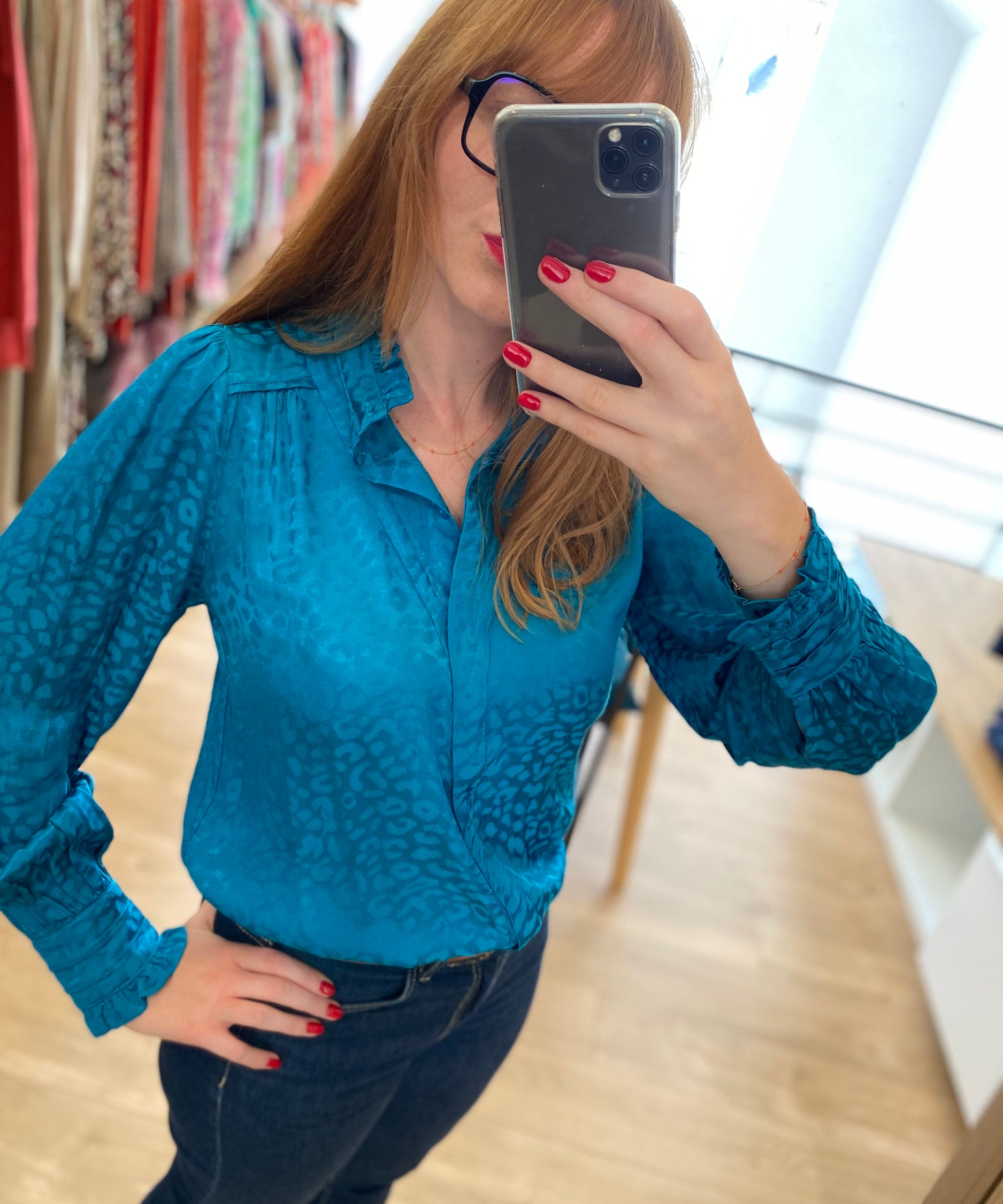 Blouse imprimé léopard Louka - Bleu - SUNCOO