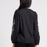 Blouse manches brodées - Noire - I.Code