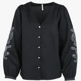 Blouse manches brodées - Noire - I.Code
