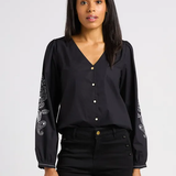 Blouse manches brodées - Noire - I.Code