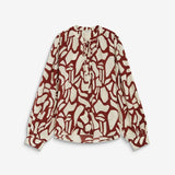 Blouse AMBRINE GRACE & MILA – imprimé géométrique terracotta et écru, col V à nouer