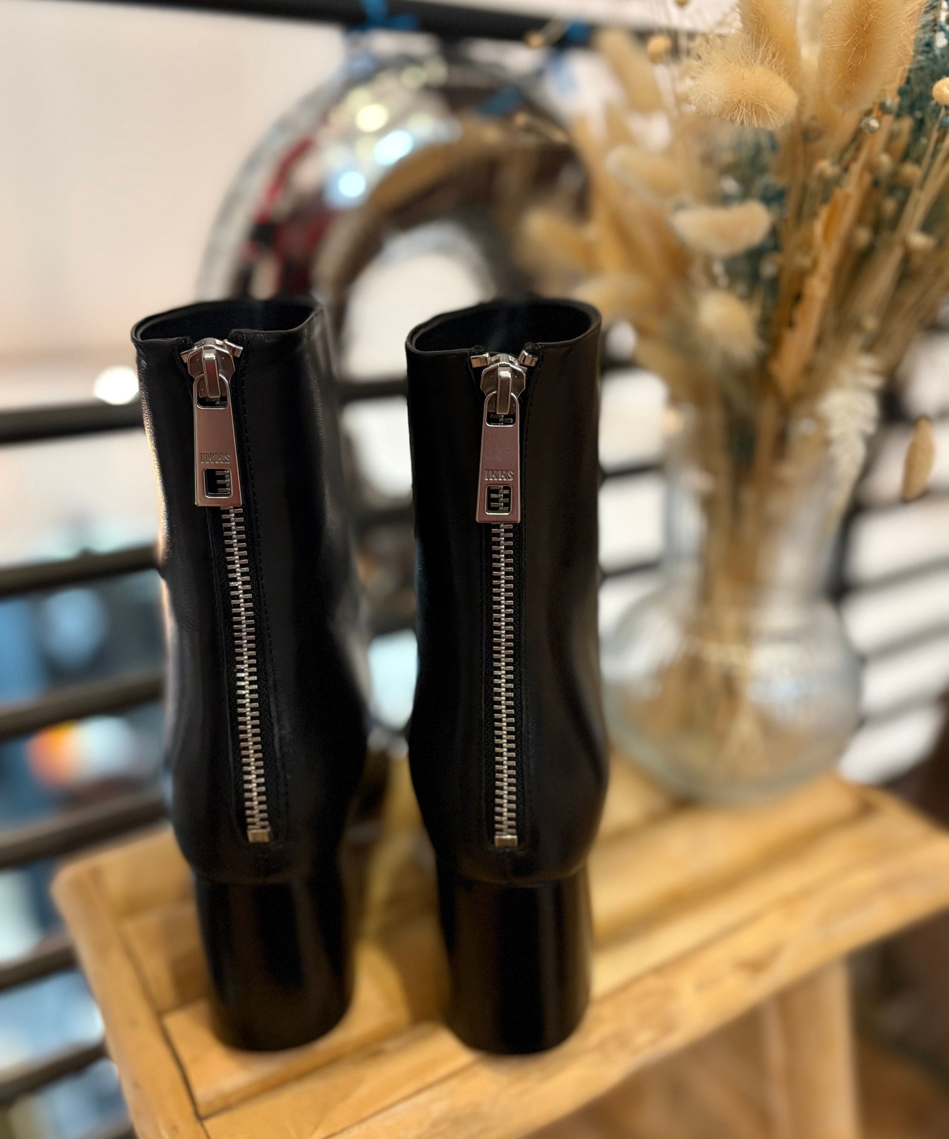 Boots à talons cuir zippées - Noires - IKKS WOMEN