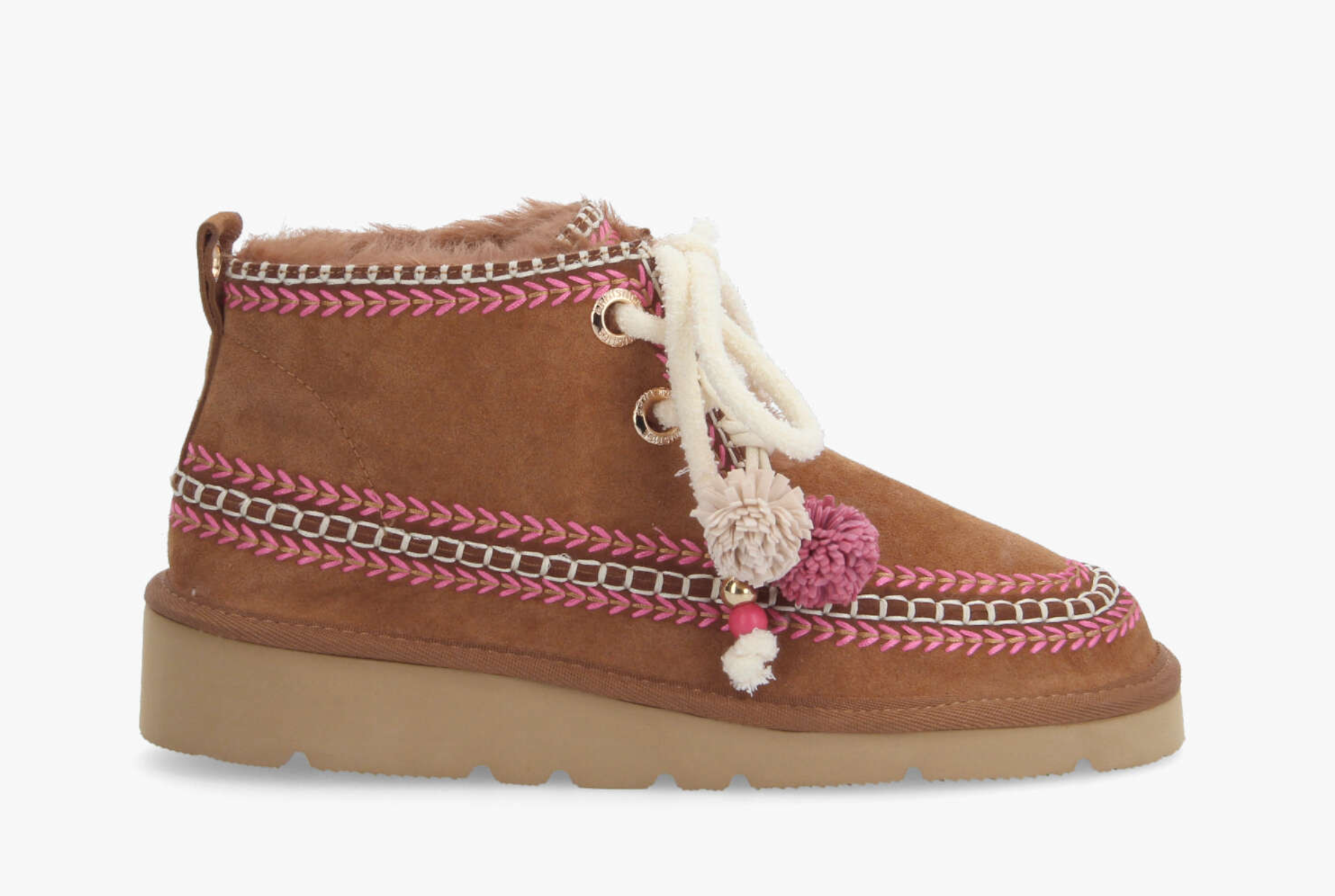 Boot Iris Desert W ARMISTICE camel – vue de profil avec pompons