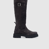 Bottes Chunky en cuir velours - Grises - IKKS WOMEN