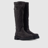 Bottes Chunky en cuir velours - Grises - IKKS WOMEN