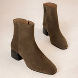 Bottines à talon carré en daim Janis - Brun kaki - BOBBIES FEMME