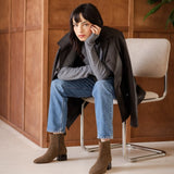 Bottines à talon carré en daim Janis - Brun kaki - BOBBIES FEMME