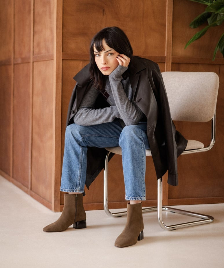 Bottines à talon carré en daim Janis - Brun kaki - BOBBIES FEMME