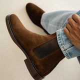 Bottines plates à élastique en daim Nolan - Brun rockies - BOBBIES HOMME