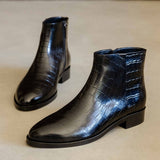 Bottines plates en cuir embossé croco Hada - Noir féroce - BOBBIES FEMME