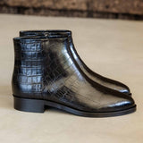 Bottines plates en cuir embossé croco Hada - Noir féroce - BOBBIES FEMME