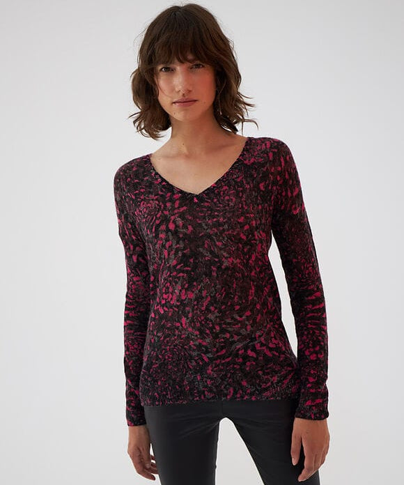 Pull col V en laine mousseuse - noir - IKKS