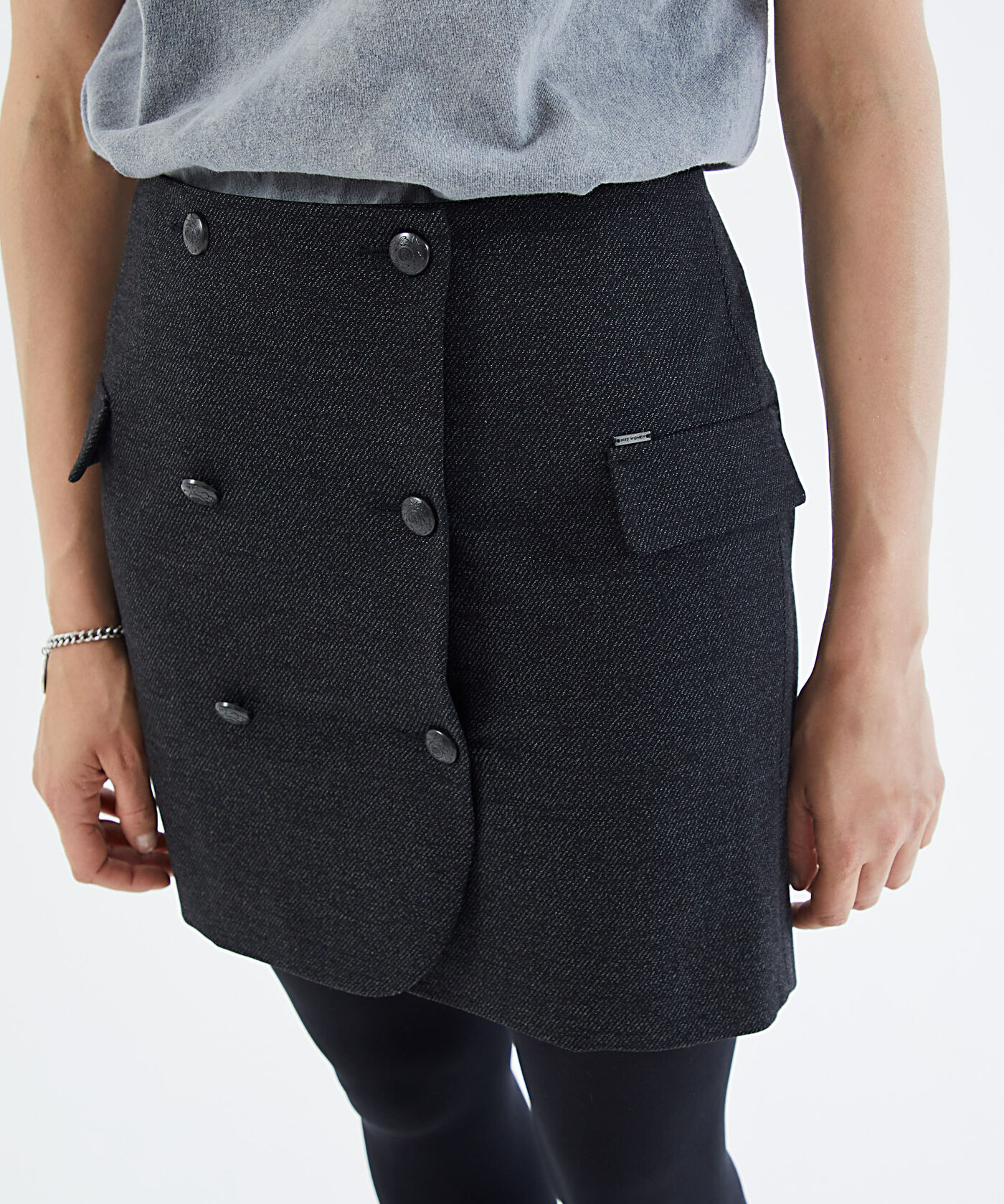 Jupe courte double boutonnage et poches - Noir - IKKS