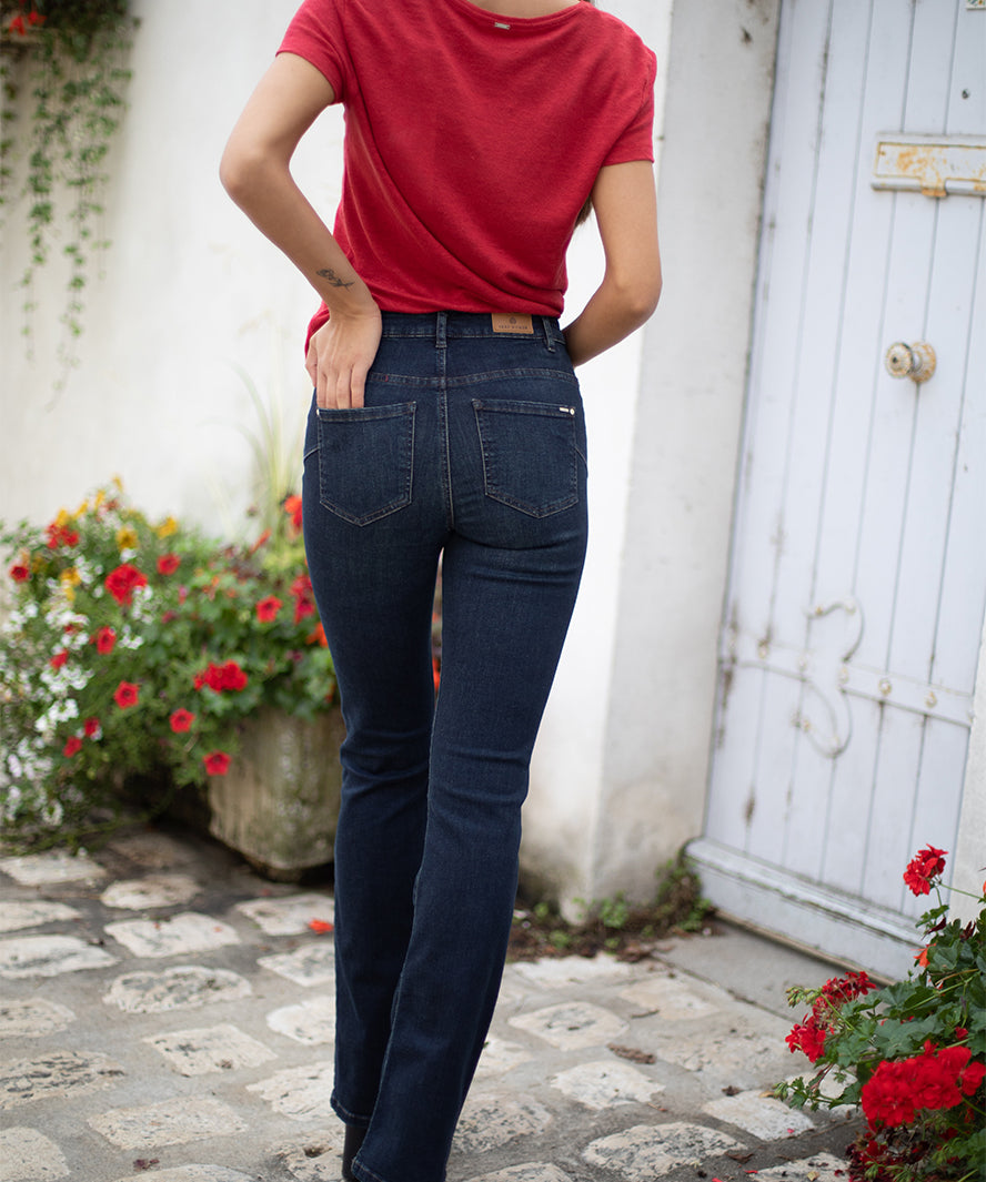 Jean slim flare taille haute clous bijoux - bleu - ikks women