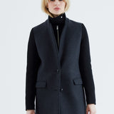 Manteau droit en laine double parmenture - Gris foncé - IKKS