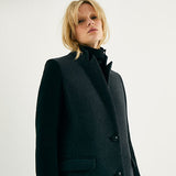 Manteau droit en laine double parmenture - Gris foncé - IKKS