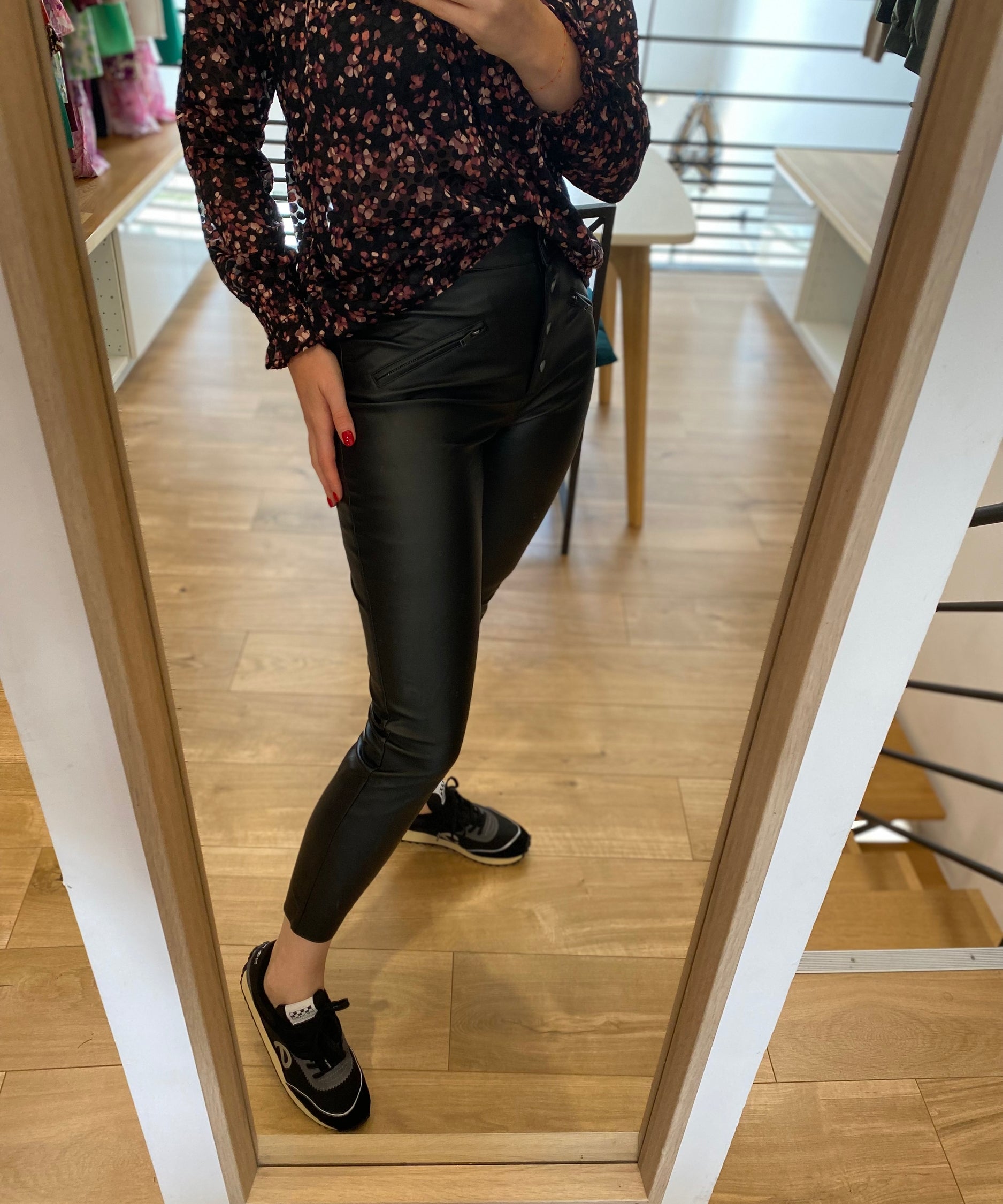 Pantalon skinny à pressions en similicuir - Noir - IKKS