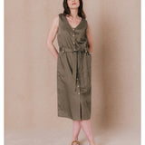 Robe longue boutonnée et ceinturée Camila - Kaki - C'EST BEAU LA VIE !