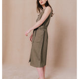 Robe longue boutonnée et ceinturée Camila - Kaki - C'EST BEAU LA VIE !