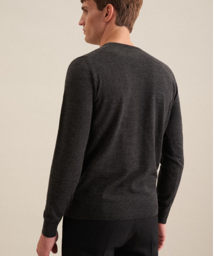 Men's Knitted Merino Wool Sweater - Anthracite Grey - SEIDENSTICKER