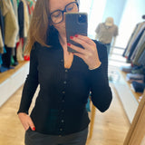 Cardigan ajusté col haut boutonné Alida - Noir - FABIENNE CHAPOT