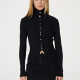 Cardigan ajusté col haut boutonné Alida - Noir - FABIENNE CHAPOT