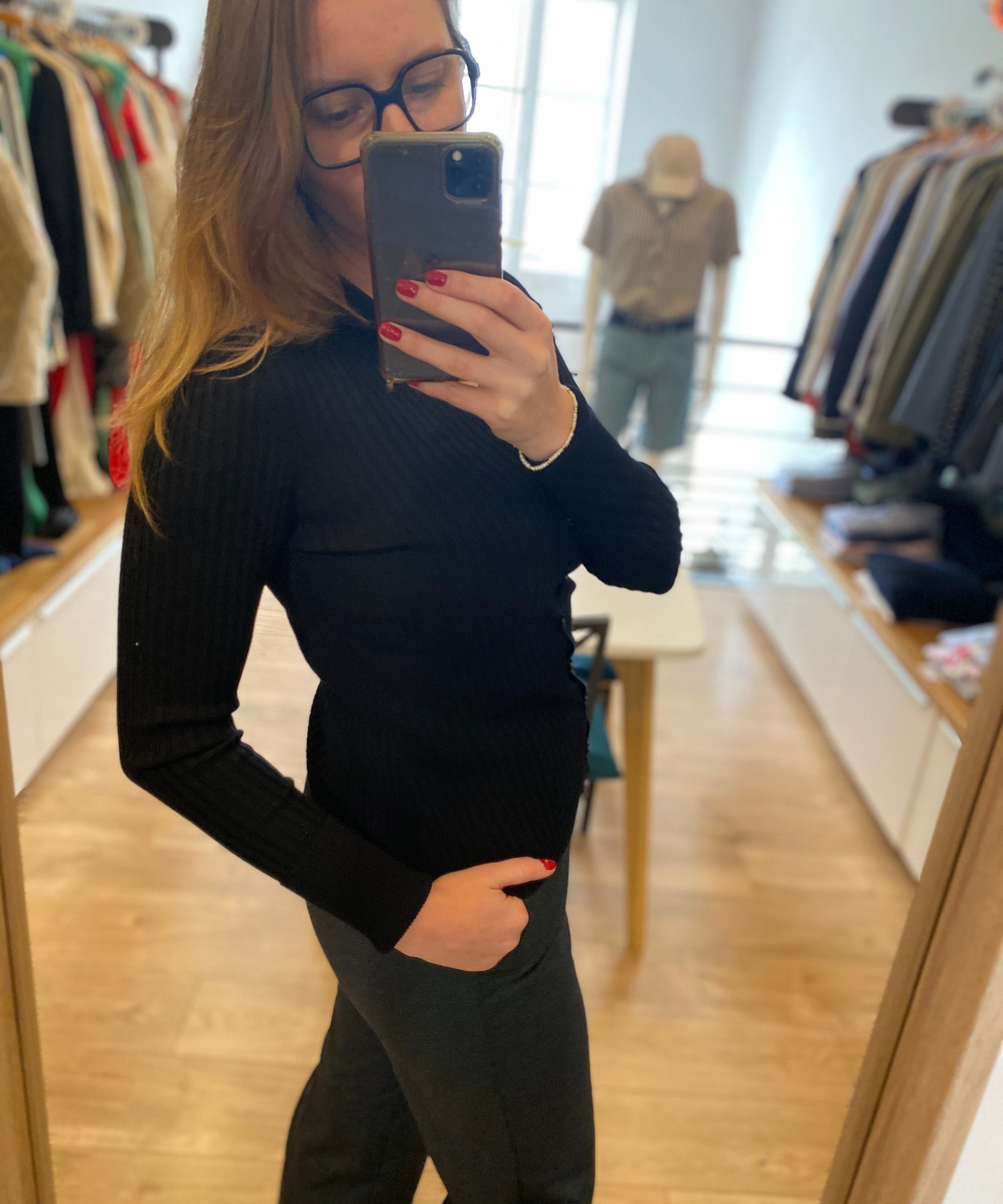 Cardigan ajusté col haut boutonné Alida - Noir - FABIENNE CHAPOT