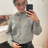 Sanders long-sleeved buttoned cardigan in wool blend - Grey - GRACE & MILA