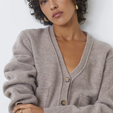 Cardigan cachemire court duveteux Galiega - Taupe - SUNCOO