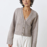 Cardigan cachemire court duveteux Galiega - Taupe - SUNCOO