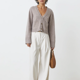 Cardigan cachemire court duveteux Galiega - Taupe - SUNCOO
