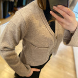 Cardigan cachemire court duveteux Galiega - Taupe - SUNCOO
