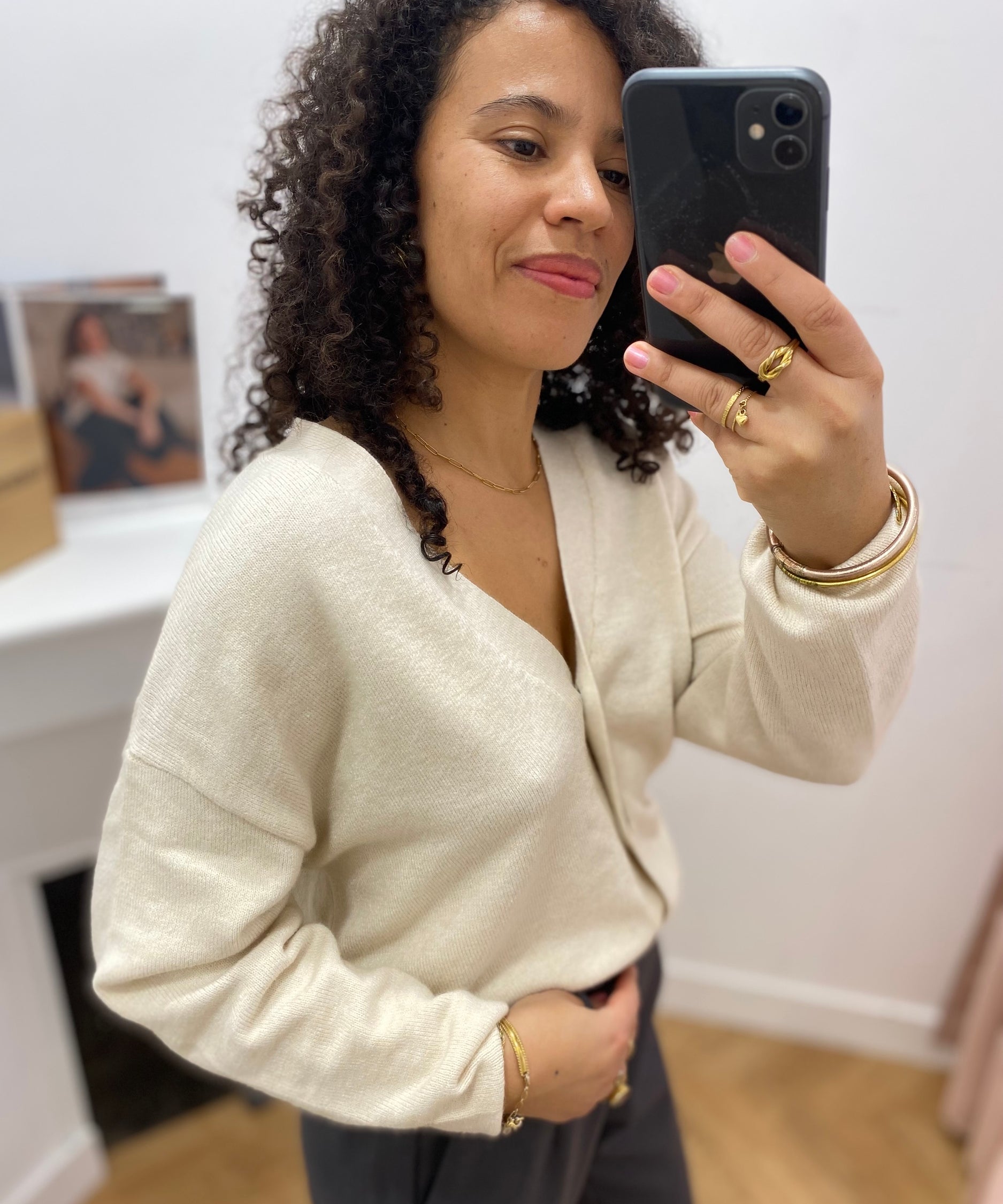 Cardigan col V en maille Viril - Super Light Natural Melan - VILA