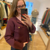 Cardigan court bordeaux tricot poches plaquées femme - Aubergine - IKKS