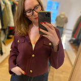 Cardigan court bordeaux tricot poches plaquées femme - Aubergine - IKKS