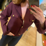 Cardigan court bordeaux tricot poches plaquées femme - Aubergine - IKKS