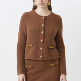 Cardigan court boutons or effet tweed GALIA - Chocolat - SUNCOO