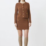 Cardigan court boutons or effet tweed GALIA - Chocolat - SUNCOO