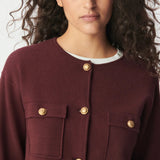 Cardigan court bordeaux tricot poches plaquées femme - Aubergine - IKKS