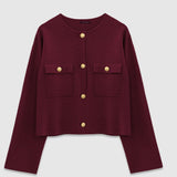 Cardigan court bordeaux tricot poches plaquées femme - Aubergine - IKKS
