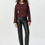 Cardigan court bordeaux tricot poches plaquées femme - Aubergine - IKKS
