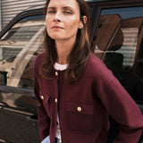 Cardigan court bordeaux tricot poches plaquées femme - Aubergine - IKKS