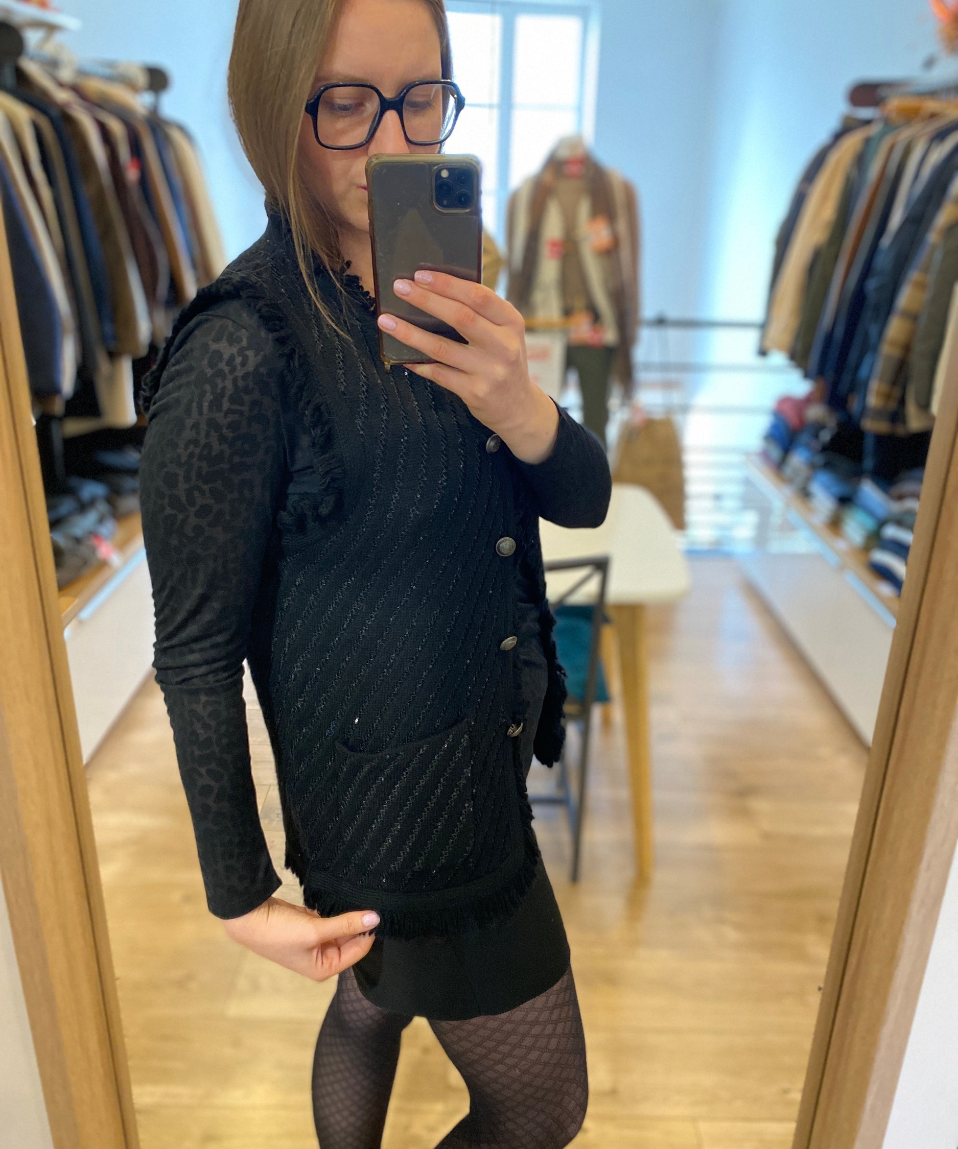 Cardigan sans manches en maille - Noir - IKKS WOMEN