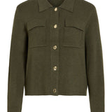 Cardigan Vigabe VILA Forest Night avec poches et boutons dorés – vue de face