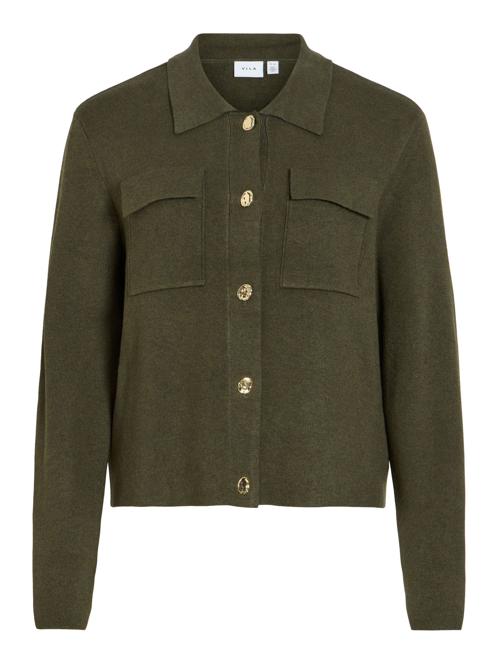 Cardigan Vigabe VILA Forest Night avec poches et boutons dorés – vue de face