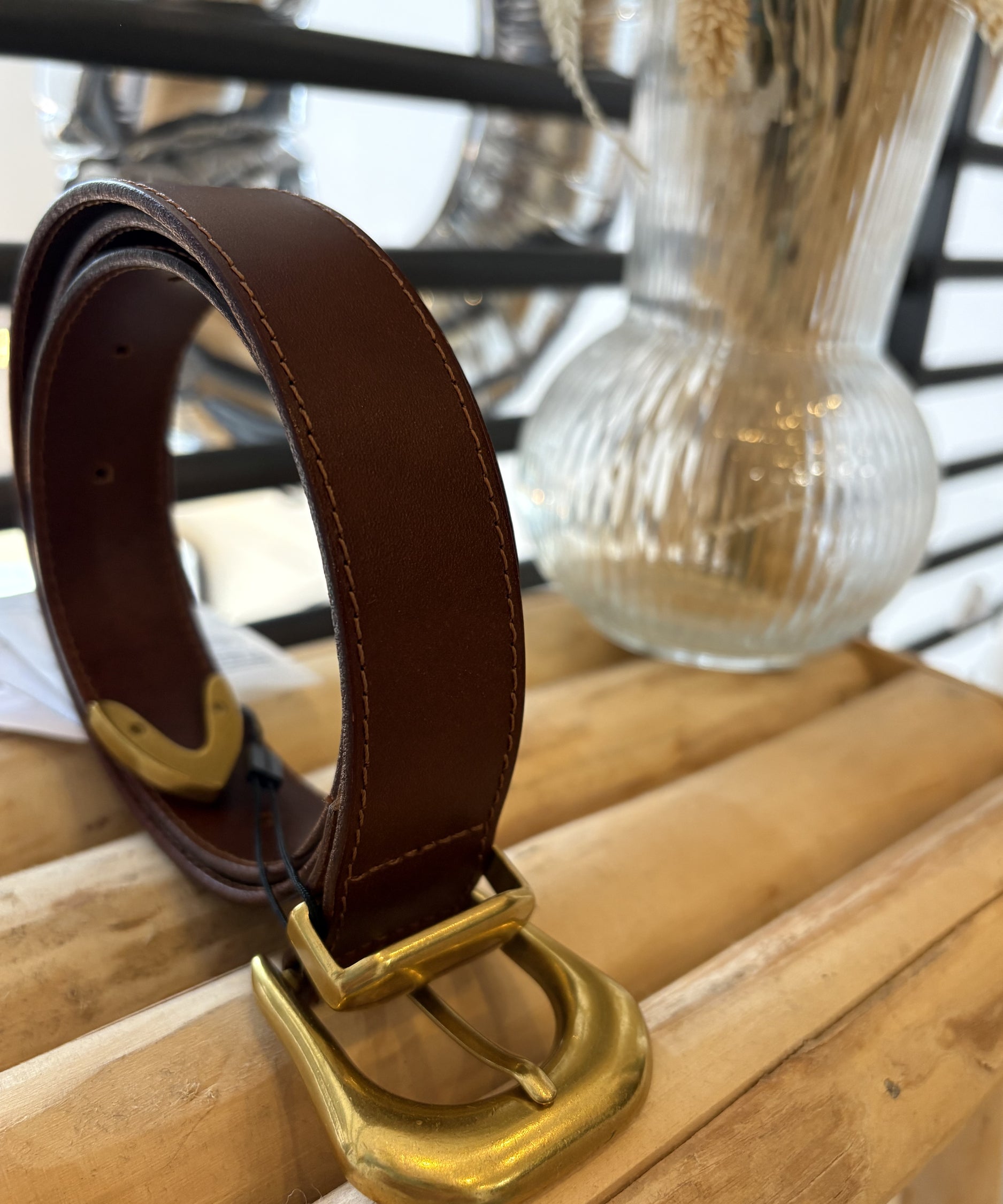 Ceinture en cuir Cœur découpée - Caramel - FABIENNE CHAPOT