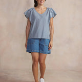 Blouse col V manches volantées Hazalsan - Regate - TBS Femme