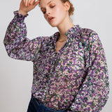 Blouse lavallière fluide imprimé liberty Leony - mauve - SUNCOO