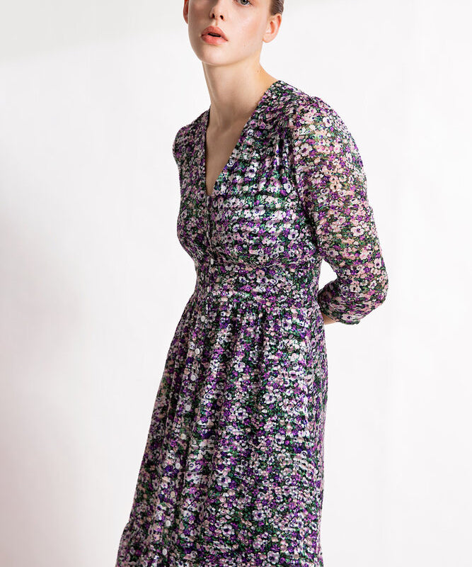 Robe boutonnée imprimé liberty Caliste - mauve - SUNCOO