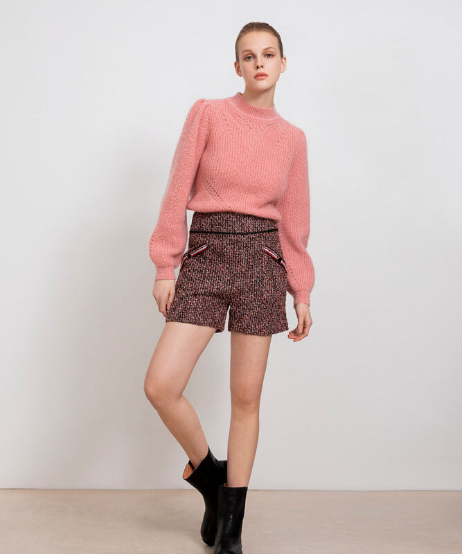 Short taille haute en tweed fantaisie Ben - rouge - SUNCOO